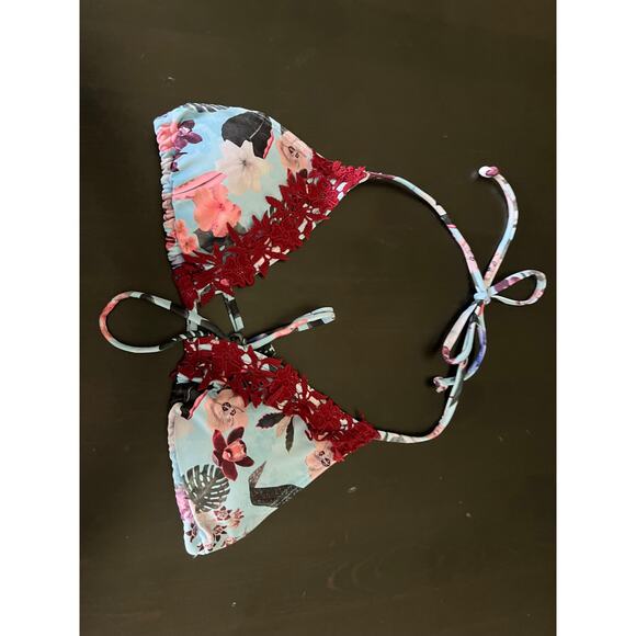 NWT South Beach * Bikini Light Blue Floral Top & Bottom Tie Sz6 - Picture 12 of 14